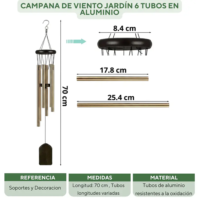 Campana de Viento Jardín 6 Tubos En Aluminio 2