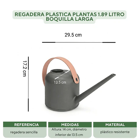 Regadera Plastica Plantas 1.89 Litro Boquilla Larga