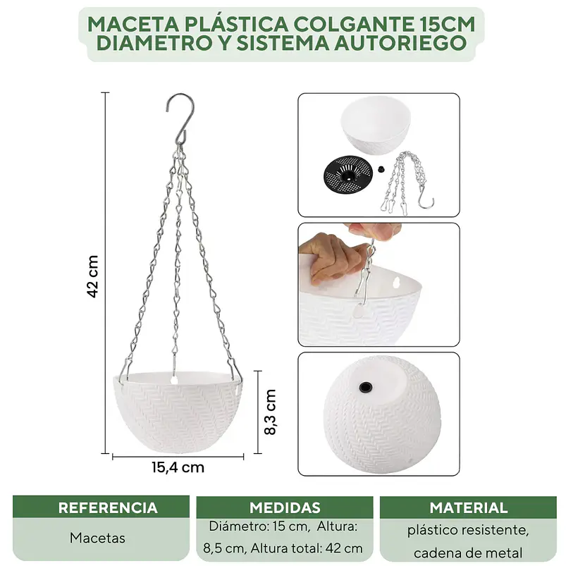 Maceta Plástica Colgante 15cm Diametro Y Sistema Autoriego 2