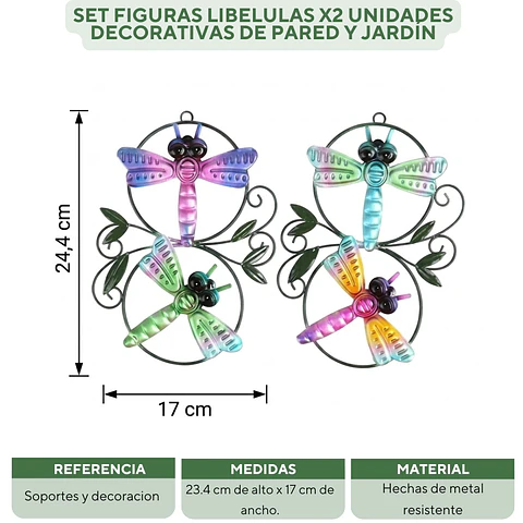 Set Figuras Libelulas x2 Unidades Decorativas de Pared y Jardín