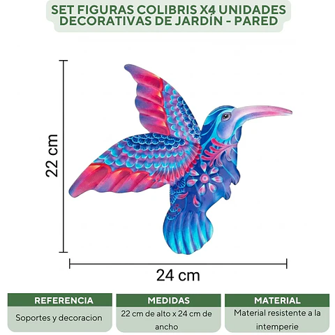 Set Figuras Colibris x4 Unidades Decorativas de Jardín - Pared