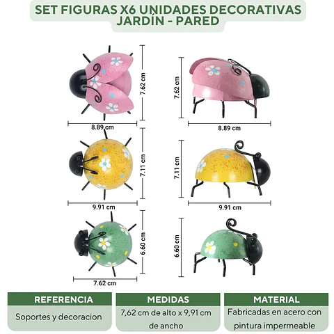 Set Figuras x6 Unidades Decorativas Jardín - Pared