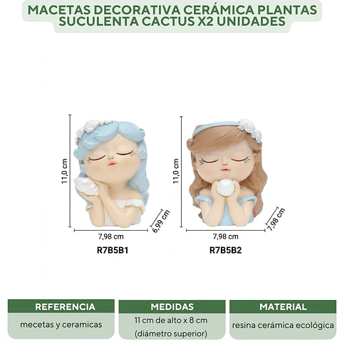 Macetas Decorativa Cerámica Plantas Suculenta Cactus x2 Unidades
