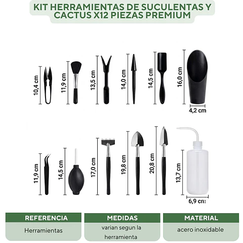 Kit Herramientas De Suculentas y Cactus x12 Piezas Premium