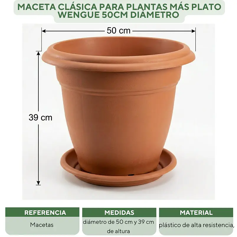 Maceta Clásica Para Plantas Más Plato Wengue 50cm Diámetro  4