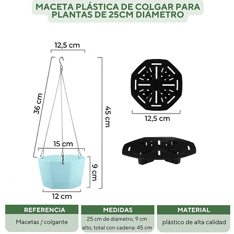 Maceta Plástica De Colgar Para Plantas de 25cm Diámetro