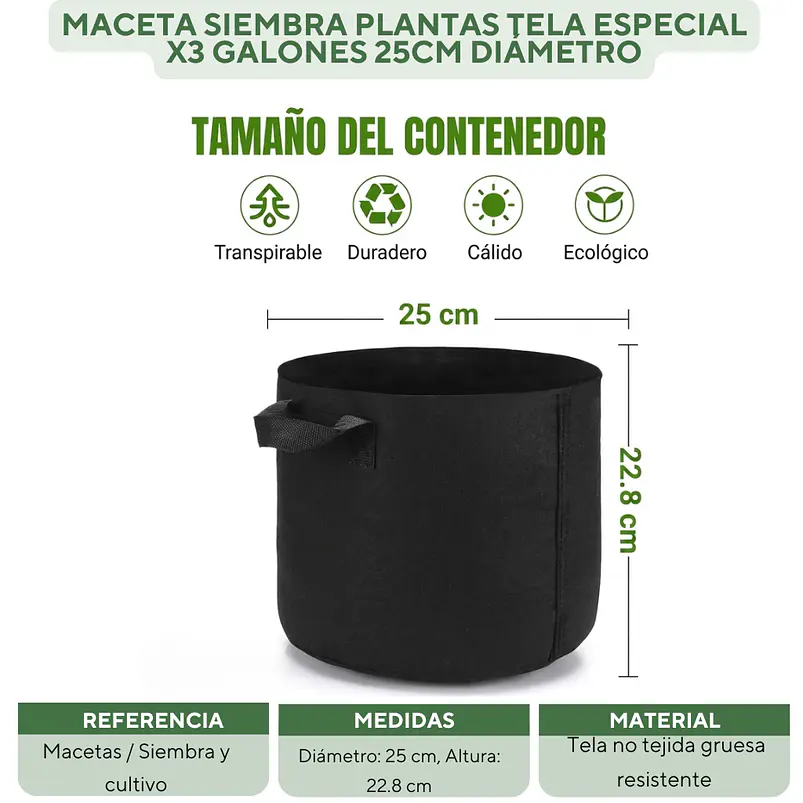 Maceta Siembra Plantas Tela Especial x3 Galones 25cm Diámetro 2