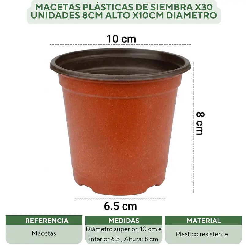 Macetas plásticas de siembra x30 unidades 8cm alto x10cm diametro 2