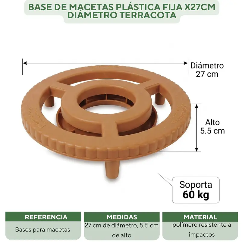 Base de Macetas Plástica Fija x27cm Diámetro Terracota 2