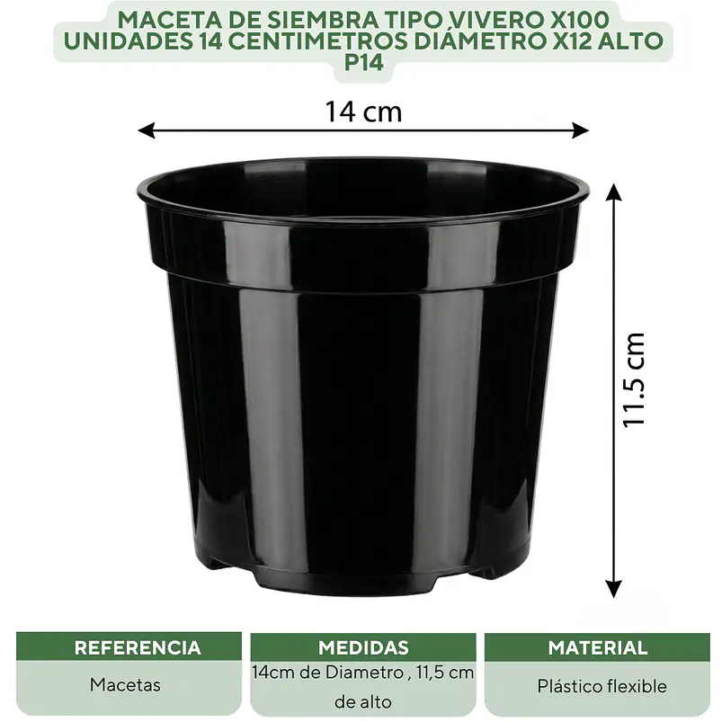 Maceta de Siembra Tipo Vivero x100 unidades 14 centimetros Diámetro x12 Alto P14 2