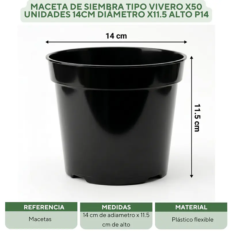 Maceta de Siembra Tipo Vivero x50 Unidades 14cm Diámetro x12 Alto P14 2