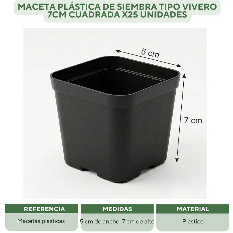 Maceta Plástica De Siembra Tipo Vivero 7cm Cuadrada x25 unidades 4
