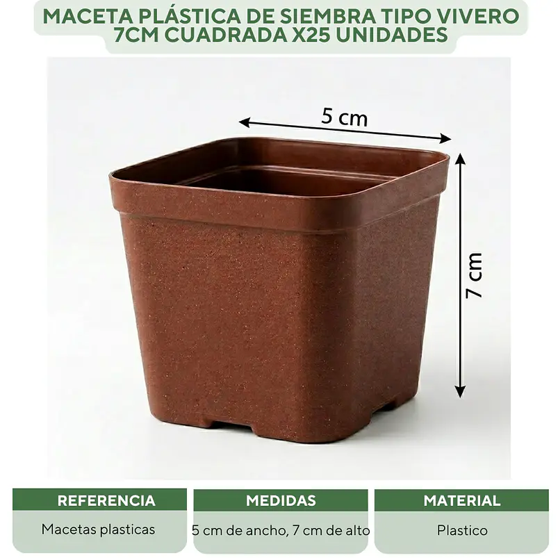 Maceta Plástica De Siembra Tipo Vivero 7cm Cuadrada x25 unidades 2