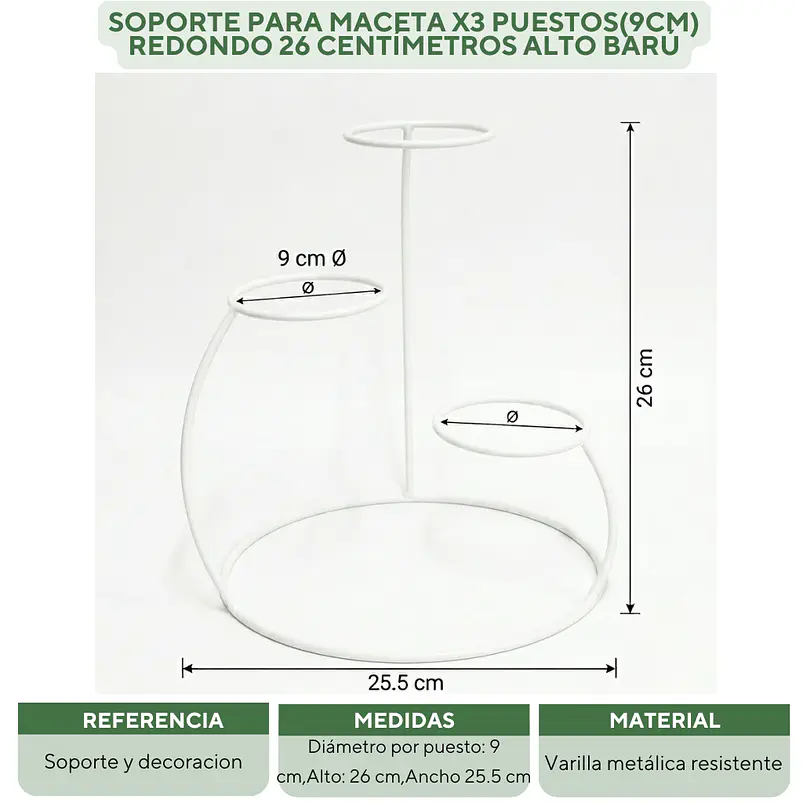 Soporte Para Maceta x3 Puestos(9cm) Redondo 26 centímetros Alto Barú 4
