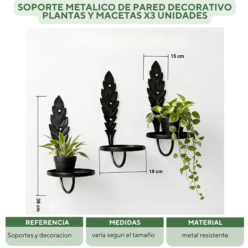 Soporte Metalico De Pared Decorativo Plantas y Macetas x3 Unidades 2