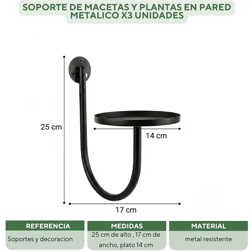 Soporte de Macetas y Plantas en Pared Metalico x3 Unidades 2