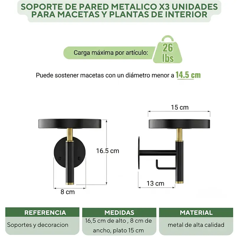 Soporte De Pared Metalico x3 Unidades Para Macetas y Plantas De Interior 2