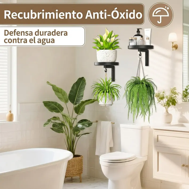 Set 2 Soportes Pared Con Ganchos Plantas Metal Resistente 5