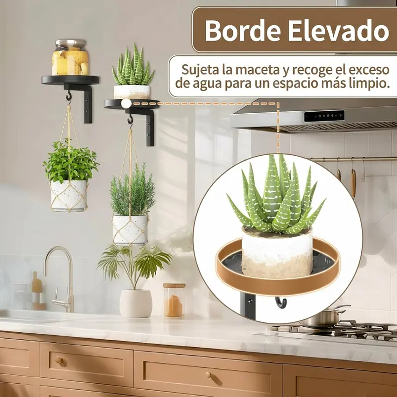 Set 2 Soportes Pared Con Ganchos Plantas Metal Resistente 6