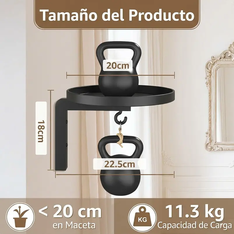 Set 2 Soportes Pared Con Ganchos Plantas Metal Resistente 2