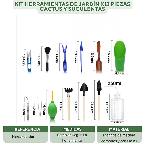 Kit Herramientas De Jardín x13 Piezas Cactus y Suculentas