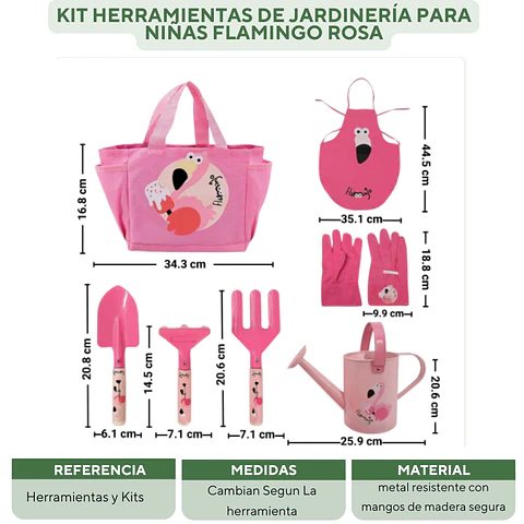 Kit Herramientas De Jardinería Para Niñas Flamingo Rosa