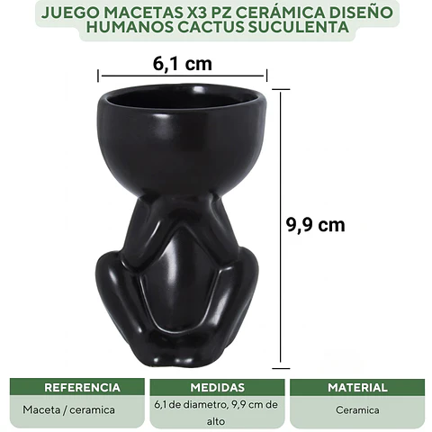Juego Macetas X3 Pz Cerámica Diseño Humanos Cactus Suculenta