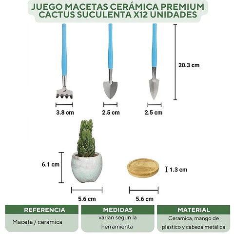 Juego Macetas Cerámica Premium Cactus Suculenta x12 Unidades