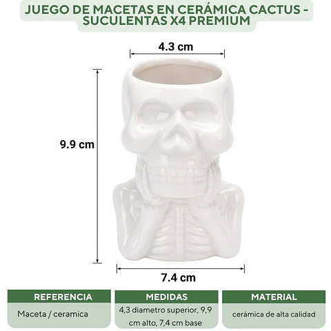 Juego De Macetas En Cerámica Cactus -suculentas X4 Premium