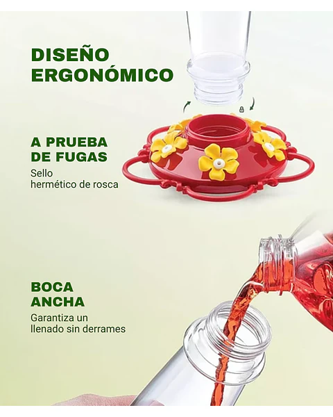 Bebedero De Colibries Aves Botella en Vidrio Premium Colgante Para Jardines