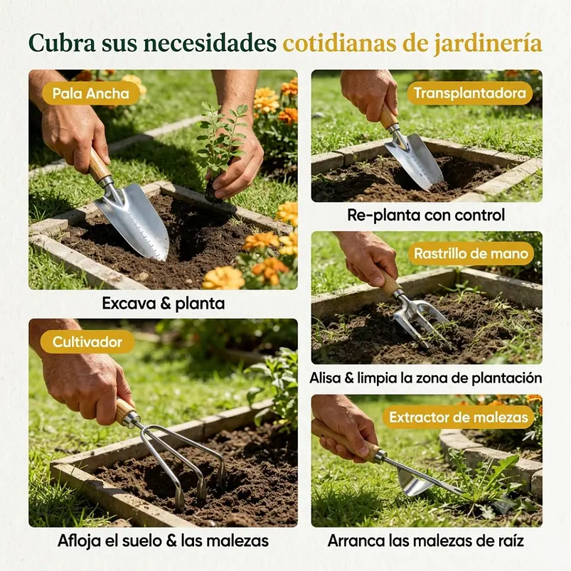 Set Herramientas de Jardinería Premium Con Soporte de Pared 4