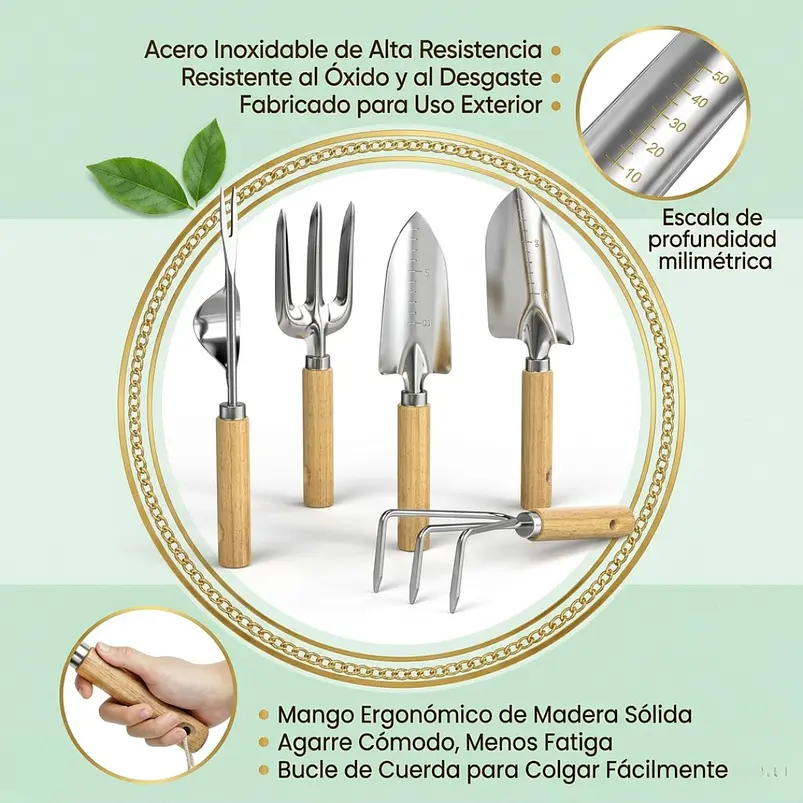 Set Herramientas de Jardinería Premium Con Soporte de Pared 6