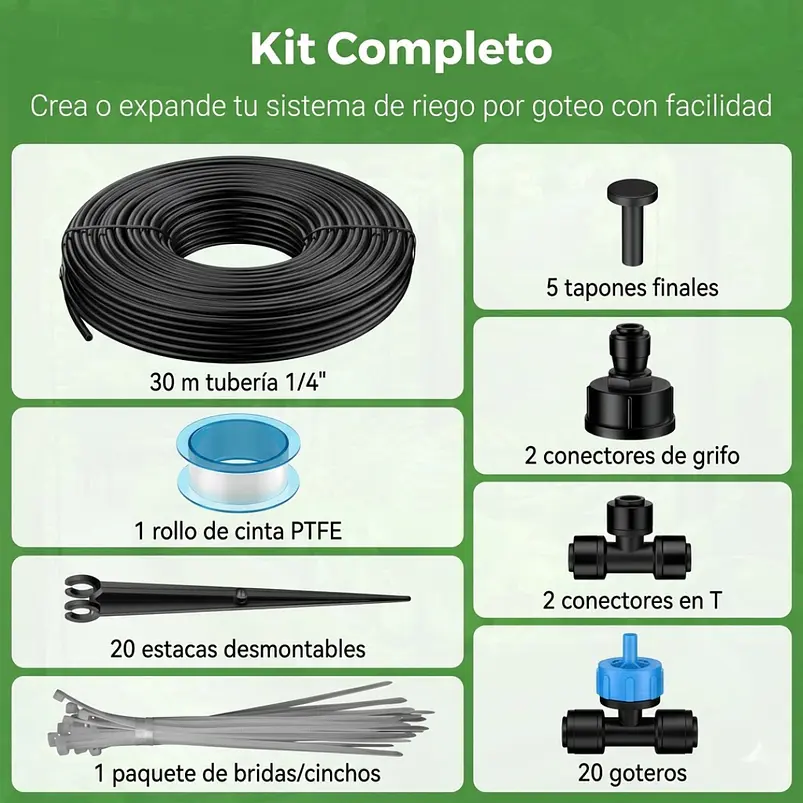 Kit Riego Goteo 30mts Conexión Rápida Jardín Patios Césped 3