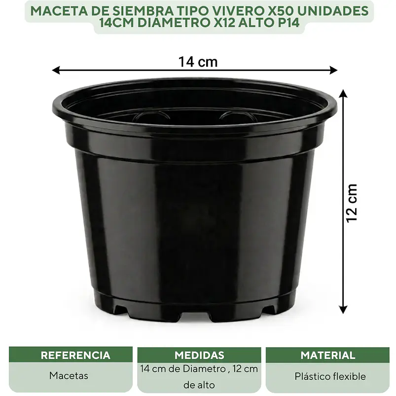 Maceta de Siembra Tipo Vivero x50 Unidades 14cm Diámetro x12 Alto P14 2