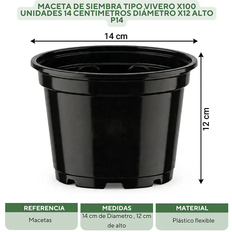 Maceta de Siembra Tipo Vivero x100 unidades 14 centimetros Diámetro x12 Alto P14 2