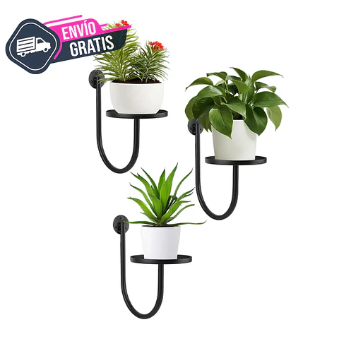 Soporte de Macetas y Plantas en Pared Metalico x3 Unidades