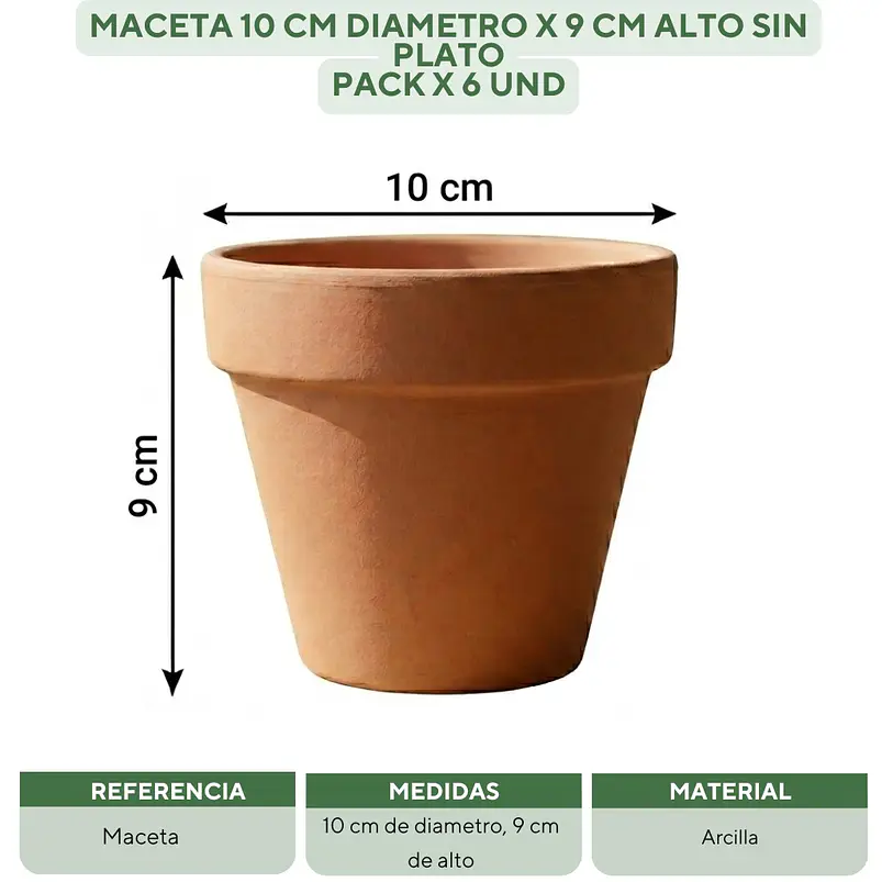 Maceta Arcilla 10cm Diametro x9cm Alto Pack x6 Unidades 2