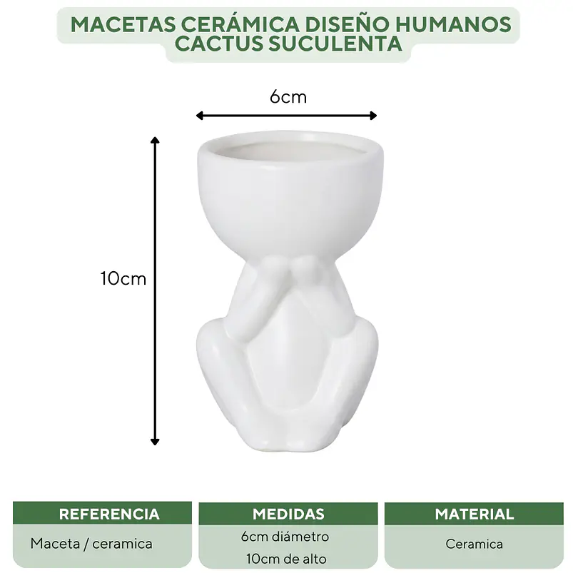 Maceta Cerámica 6cm Diametro Diseño Humano Cactus Suculenta 3