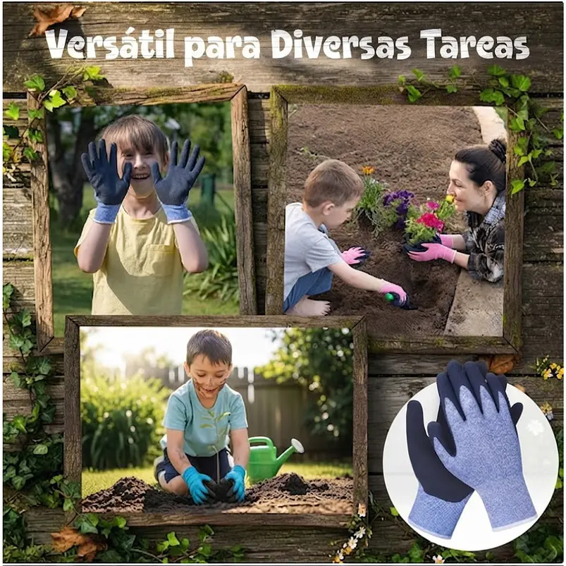 Guantes Protectores Jardíneria Para Niños Agarre De Goma 8