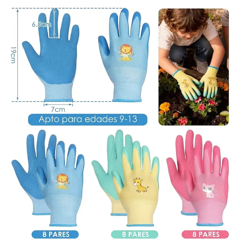 Guantes de Proteccion y Jardíneria Para Niños Agarre en Goma 6