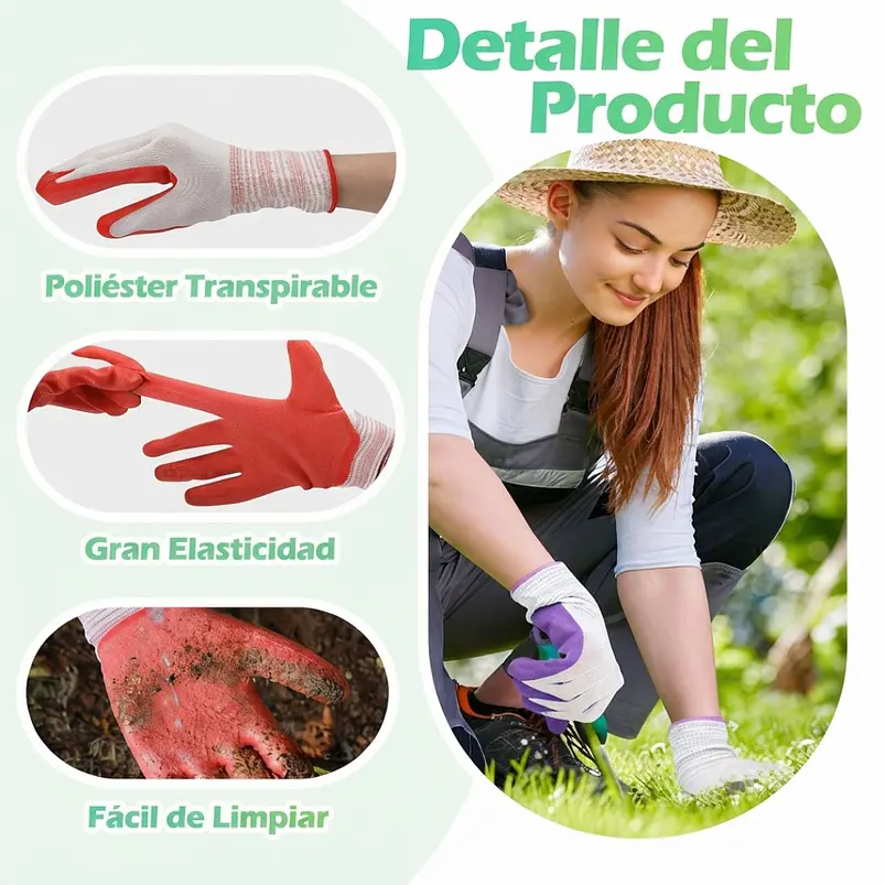 Guantes de Proteccion Jardinería x01 Par Unisex Caucho Transpirable S-M 8