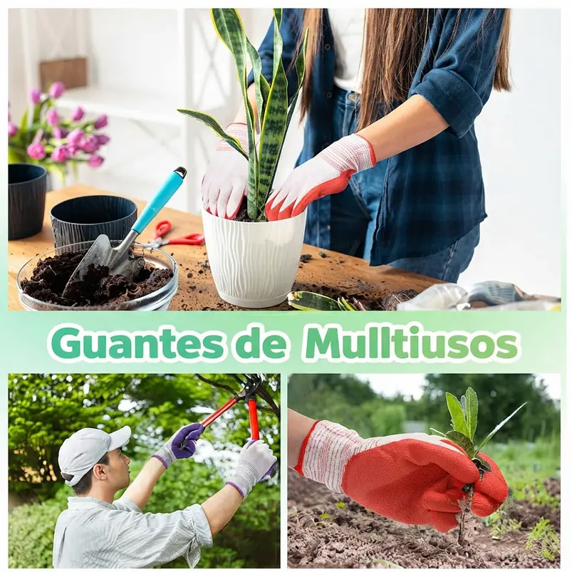 Guantes de Proteccion Jardinería x01 Par Unisex Caucho Transpirable S-M 9