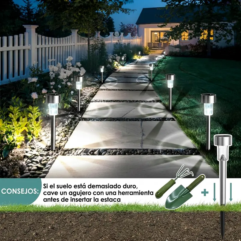 Estacas y Lámparas Solares LED Decorativas de Jardín 9