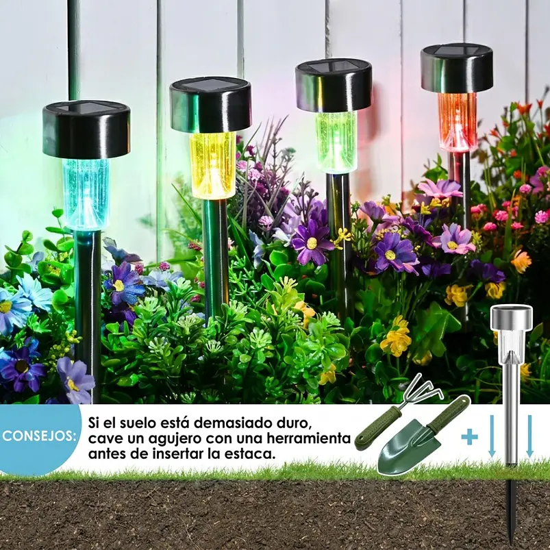 Estacas y Lámparas Solares LED Decorativas de Jardín 10