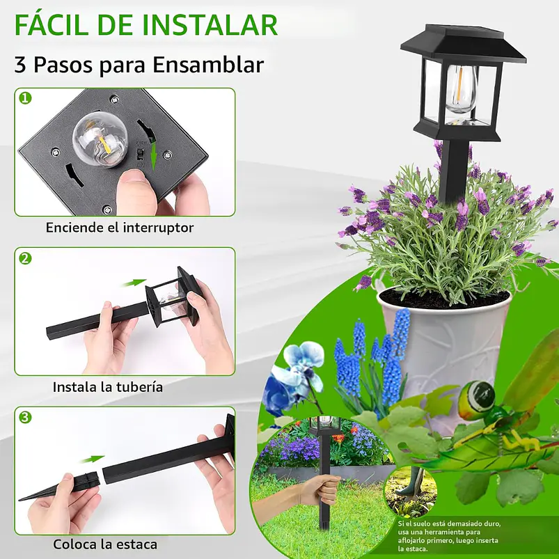 Estacas y Lámparas Solares LED Decorativas de Jardín 39