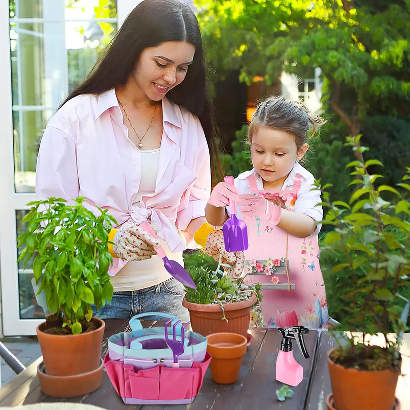 Kit Jardinería Niña Herramientas, Bolso y Delantal Flores 5