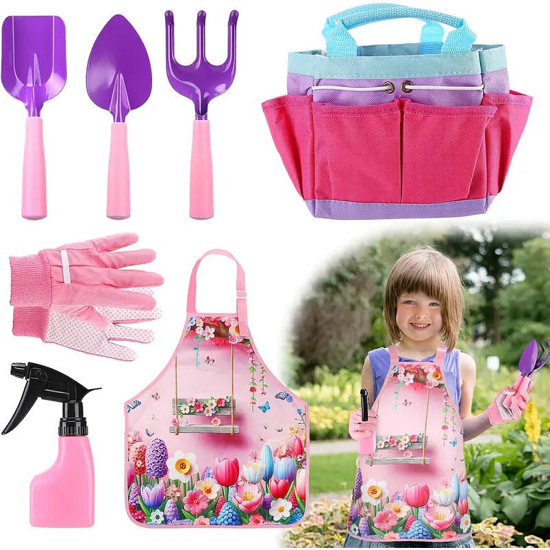 Kit Jardinería Niña Herramientas, Bolso y Delantal Flores 1