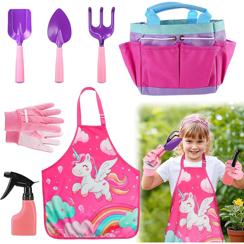 Kit Jardinería Niña Herramientas, Bolso y Delantal Unicornio 1