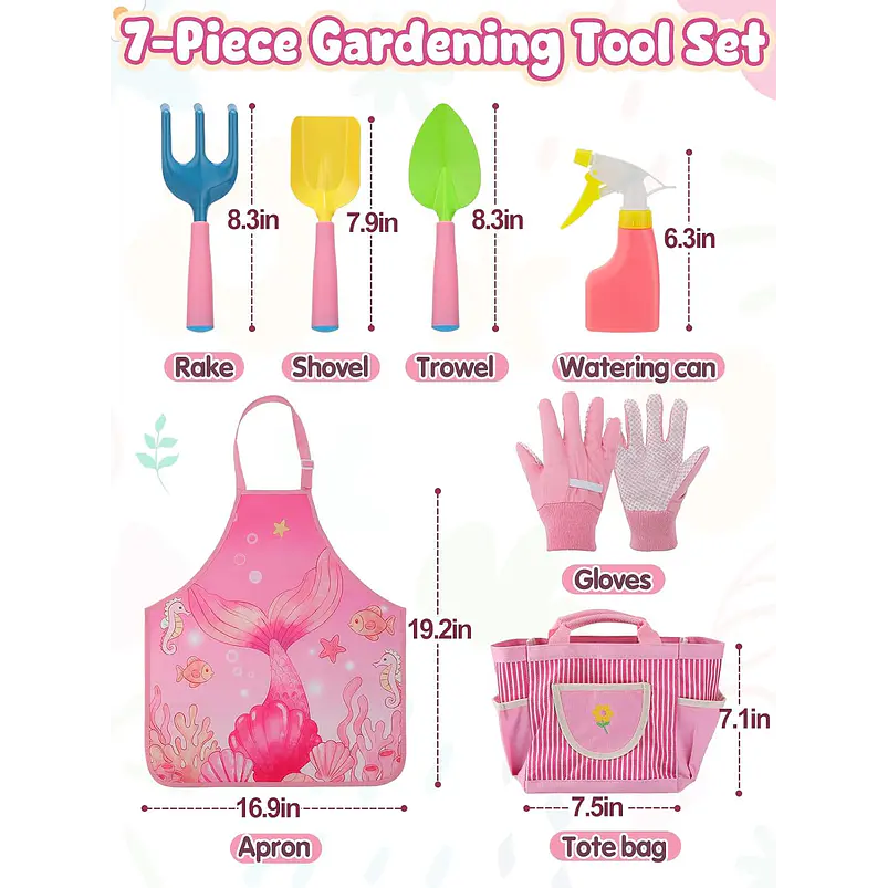 Kit Jardinería Niña Herramientas, Bolso y Delantal Rosa 2