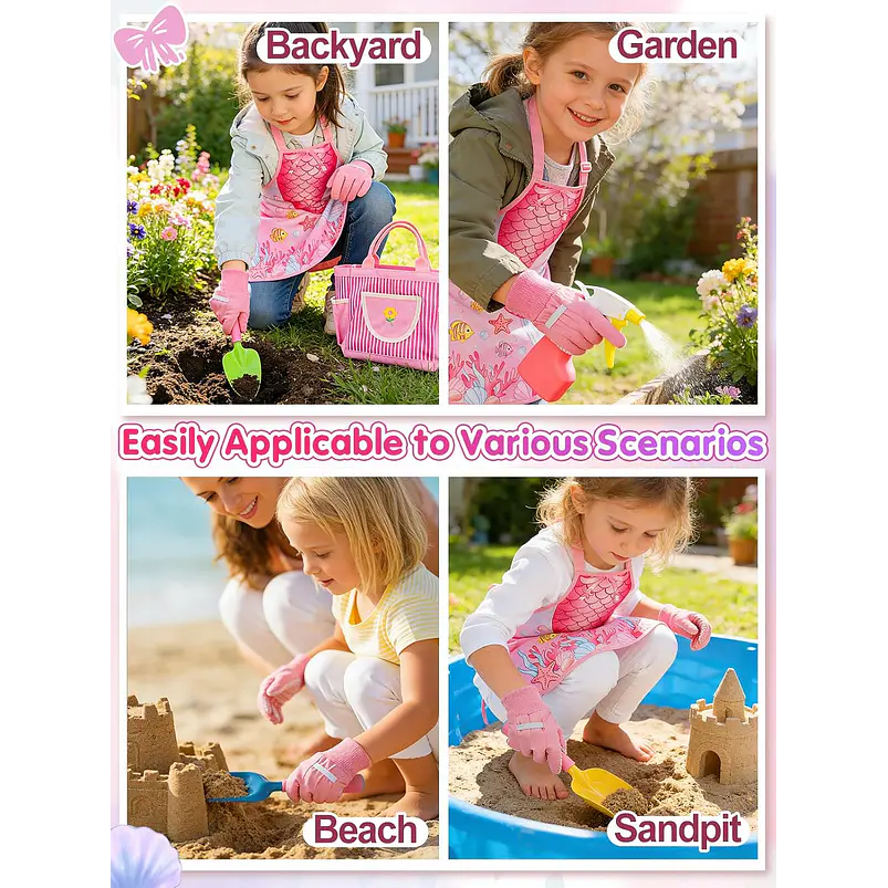 Kit Jardinería Niña Herramientas, Bolso y Delantal Sirena 3